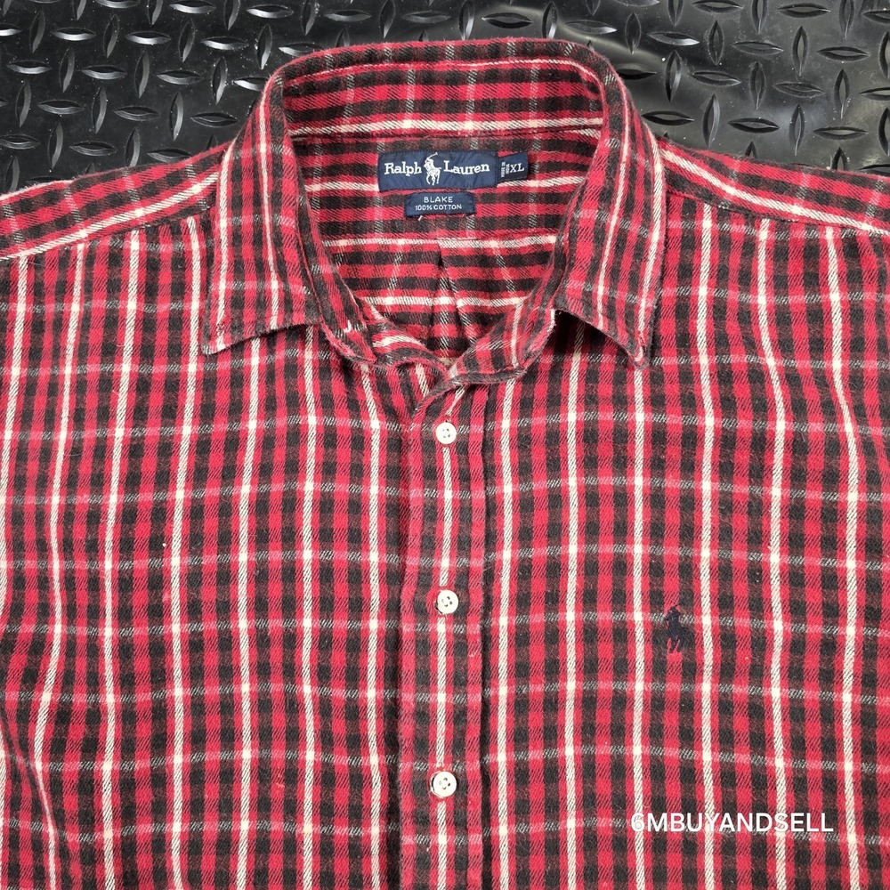 Polo Ralph Lauren Blake Flannel Plaid Shirt Mens XL Red Pony‎ Cotton